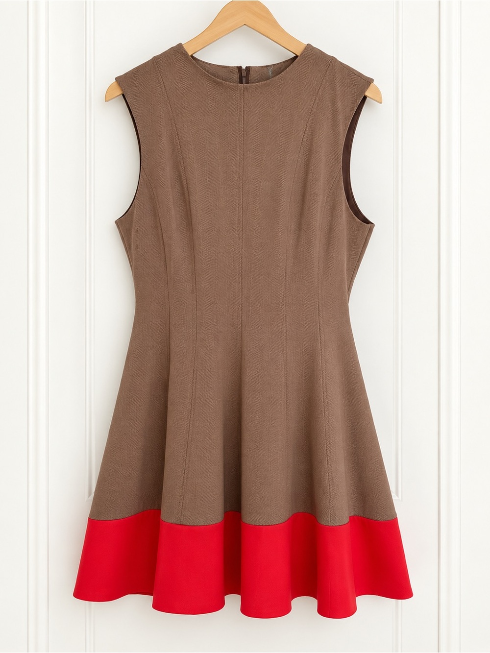 Anthropologie Brown Dress with Red Border